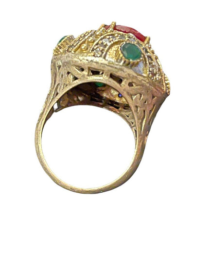 Turkish sterling silver ottoman gemstone fancy ornate sultans design chunky ring