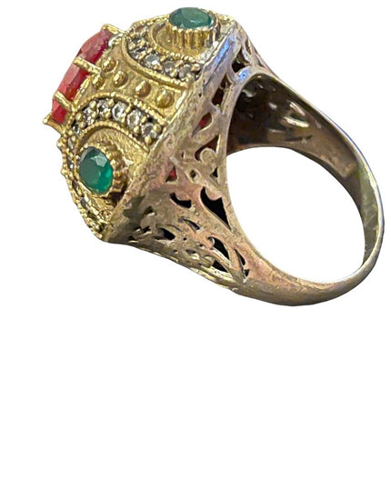 Turkish sterling silver ottoman gemstone fancy ornate sultans design chunky ring