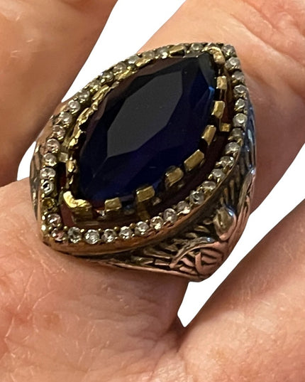 Turkish sterling silver ottoman gemstone fancy ornate sultans design chunky ring