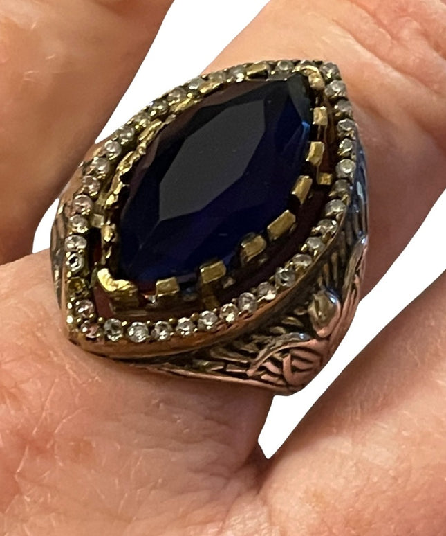 Turkish sterling silver ottoman gemstone fancy ornate sultans design chunky ring