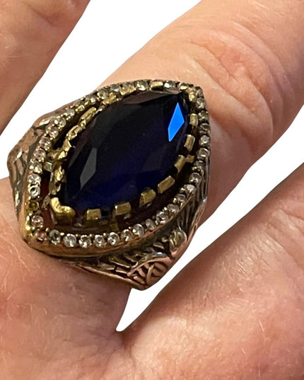 Turkish sterling silver ottoman gemstone fancy ornate sultans design chunky ring