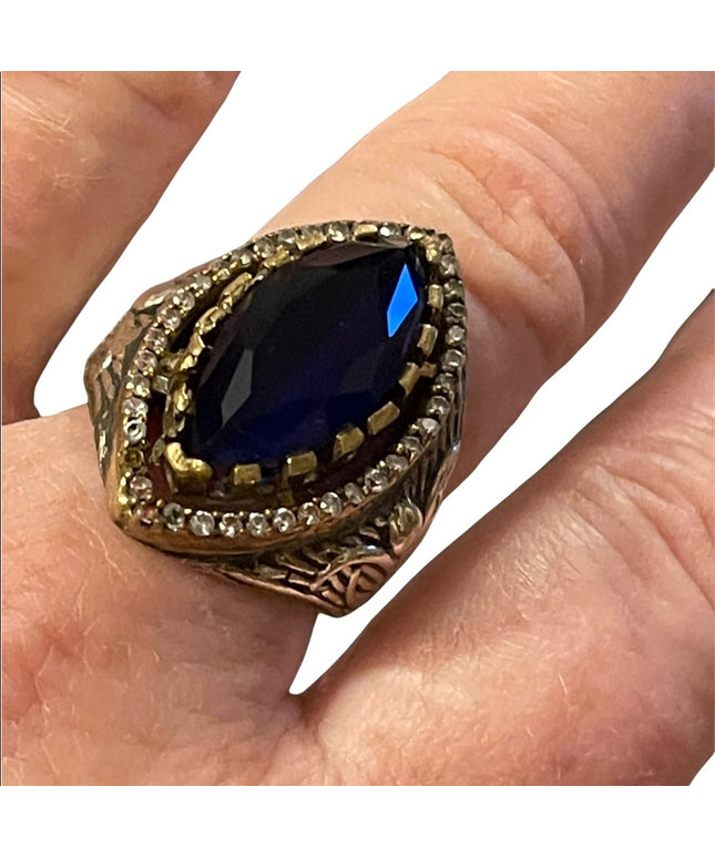 Turkish sterling silver ottoman gemstone fancy ornate sultans design chunky ring