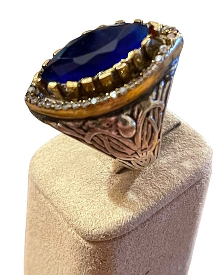 Turkish sterling silver ottoman gemstone fancy ornate sultans design chunky ring