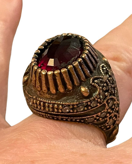 Turkish sterling silver ottoman gemstone fancy ornate sultans design chunky ring