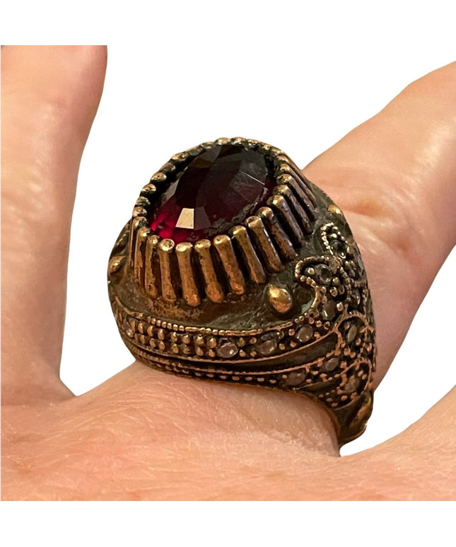 Turkish sterling silver ottoman gemstone fancy ornate sultans design chunky ring