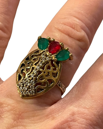 Turkish sterling silver ottoman gemstone fancy ornate sultans design chunky ring