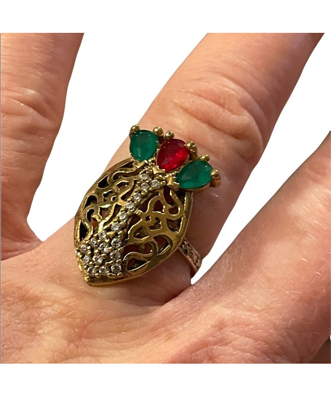 Turkish sterling silver ottoman gemstone fancy ornate sultans design chunky ring