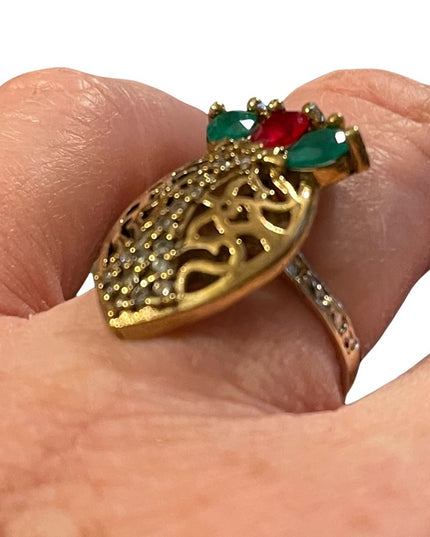 Turkish sterling silver ottoman gemstone fancy ornate sultans design chunky ring