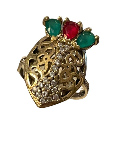 Turkish sterling silver ottoman gemstone fancy ornate sultans design chunky ring