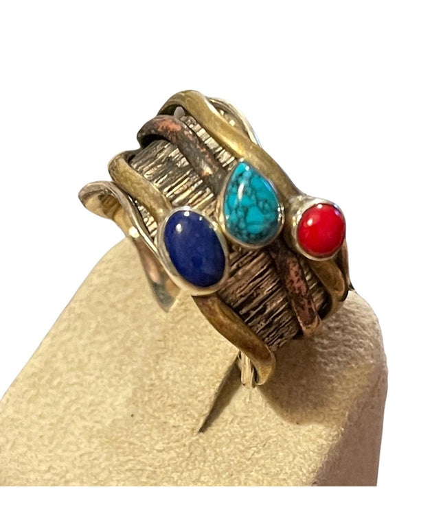 Sterling silver 925 copper brass lapis carnelian turquois artesian spinner ring