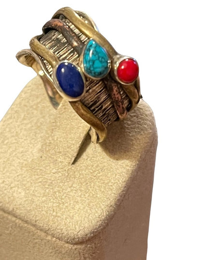 Sterling silver 925 copper brass lapis carnelian turquois artesian spinner ring