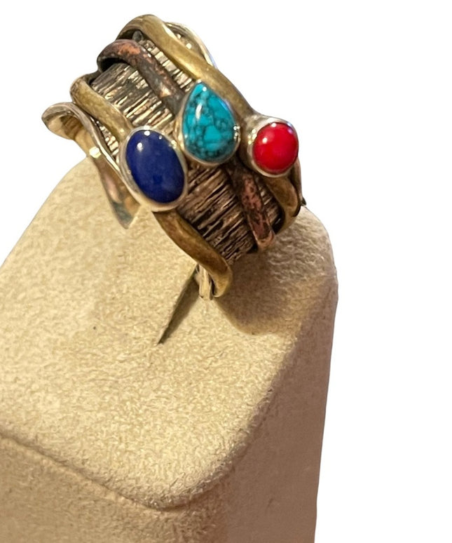 Sterling silver 925 copper brass lapis carnelian turquois artesian spinner ring