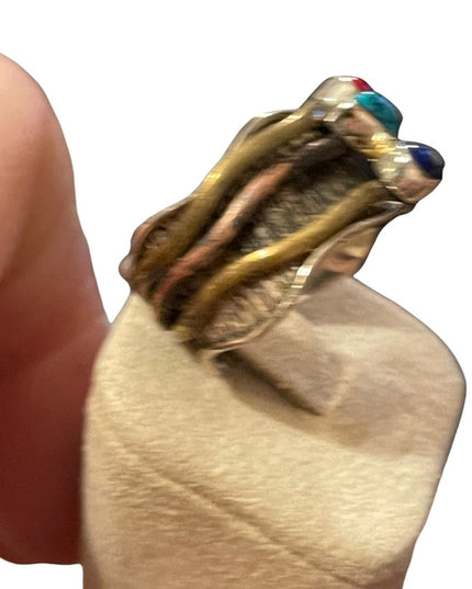 Sterling silver 925 copper brass lapis carnelian turquois artesian spinner ring