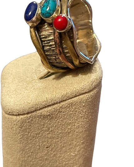 Sterling silver 925 copper brass lapis carnelian turquois artesian spinner ring