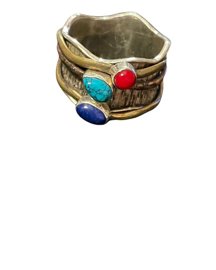 Sterling silver 925 copper brass lapis carnelian turquois artesian spinner ring