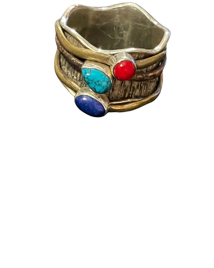 Sterling silver 925 copper brass lapis carnelian turquois artesian spinner ring