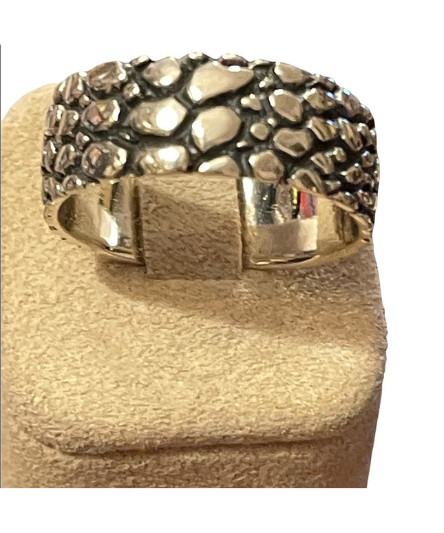 Sterling silver nugget band textured mens ring