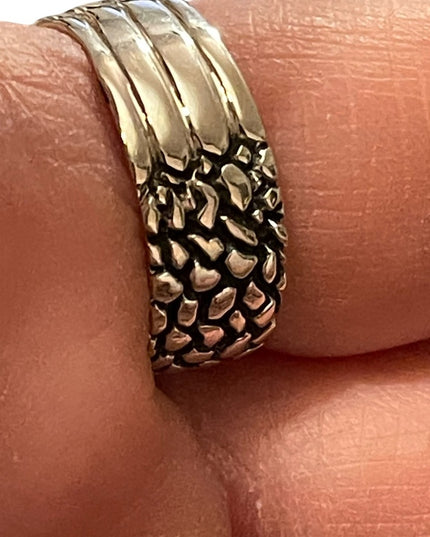Sterling silver nugget band textured mens ring