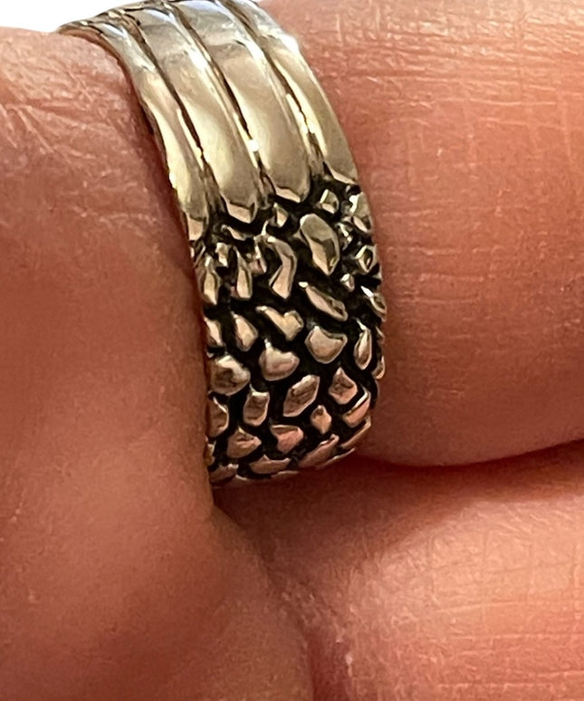 Sterling silver nugget band textured mens ring