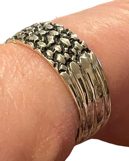 Sterling silver nugget band textured mens ring