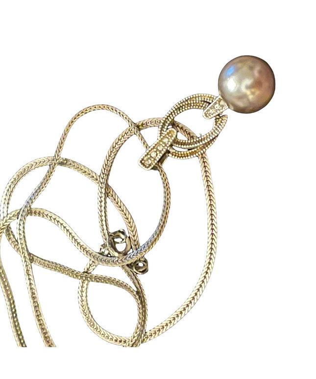 NVC Sterling silver pearl fancy ornate marcasite serpentine chain necklace