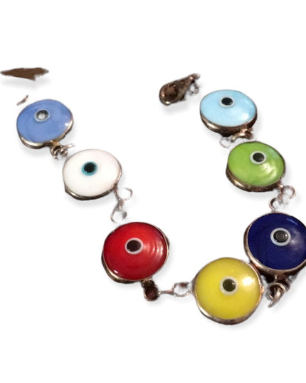 Sterling silver large glass evil eye bracelet