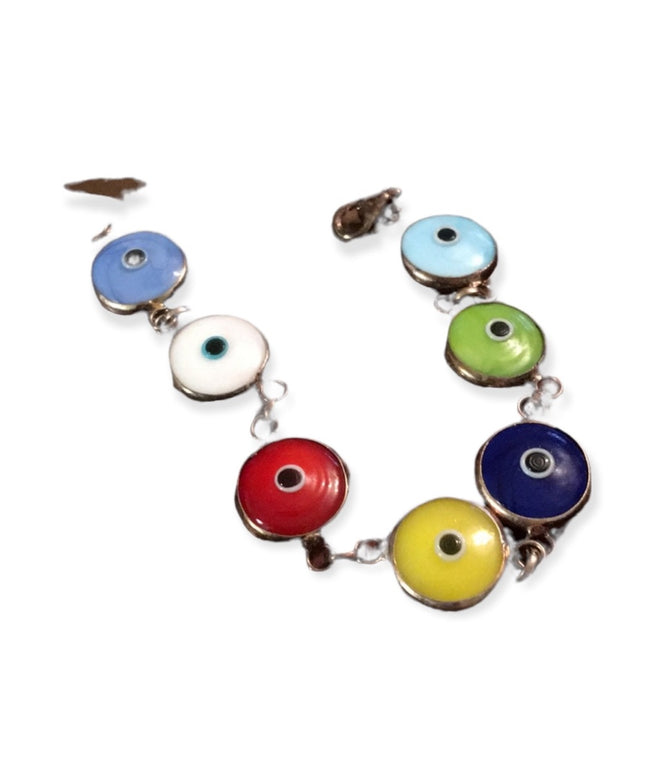 Sterling silver large glass evil eye bracelet