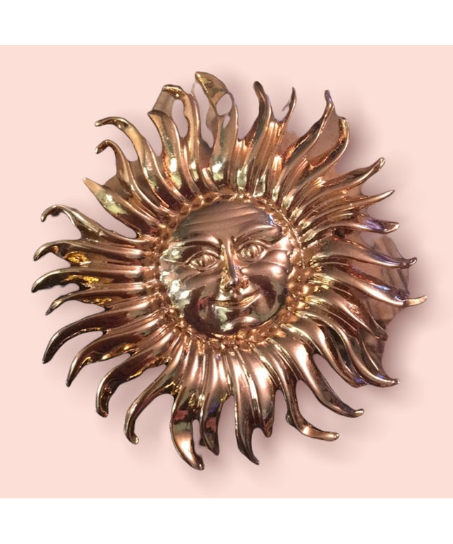 Gold tone heavy SUN brooch