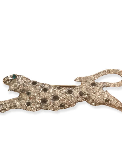 Vintage silver tone cougar crystal brooch