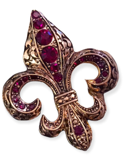 VTG Le fleur Gold red cryatal brooch