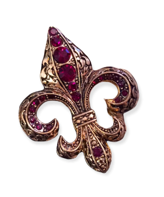 VTG Le fleur Gold red cryatal brooch
