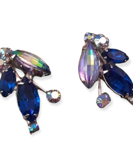 VTG Blue crystal clip on earrings