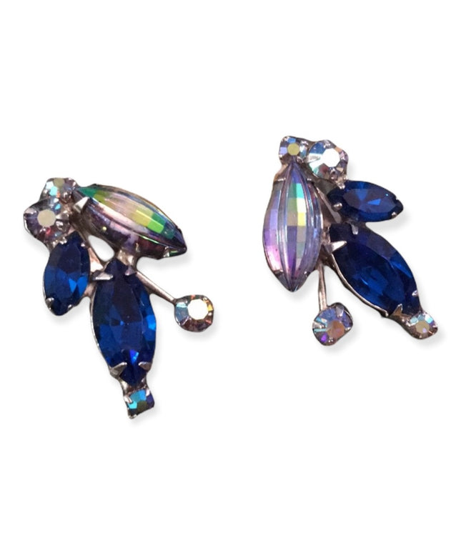 VTG Blue crystal clip on earrings