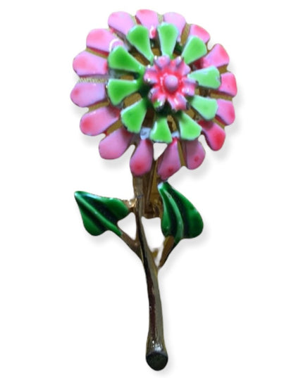 Vintage metal enamel flower brooch