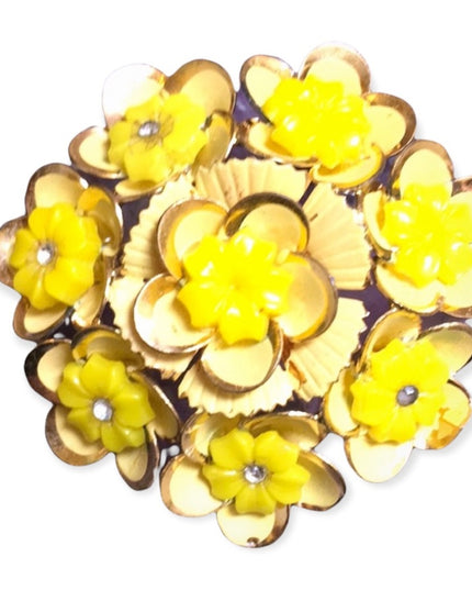 VTG 1960s Continental yellow flower gold brooch