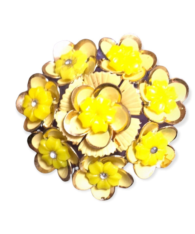 VTG 1960s Continental yellow flower gold brooch