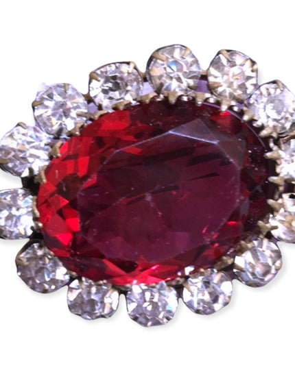Victorian Antique Ruby red Crystal glass brooch