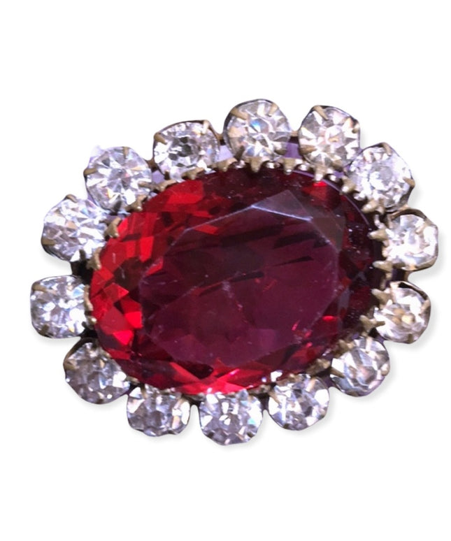 Victorian Antique Ruby red Crystal glass brooch