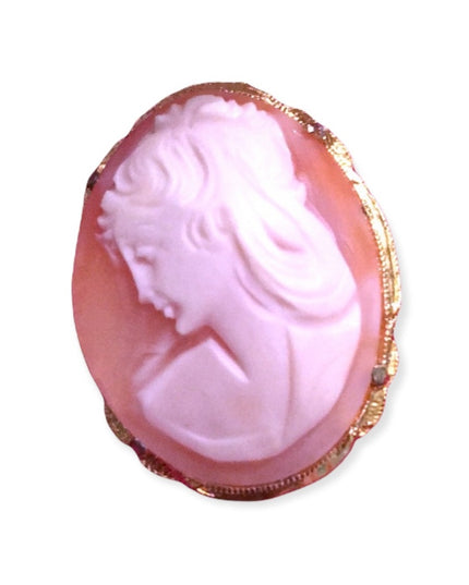 Vintage shell carved Gold plated cameo brooch
