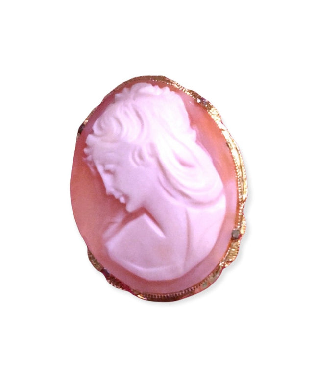 Vintage shell carved Gold plated cameo brooch