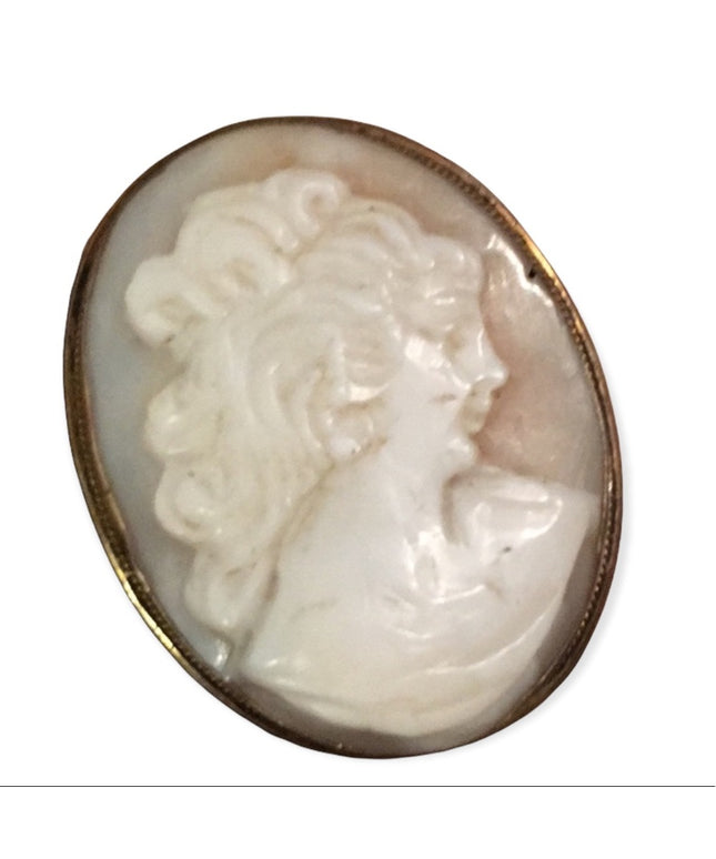 Large 14k Gold Shell cameo 1940 pendant brooch