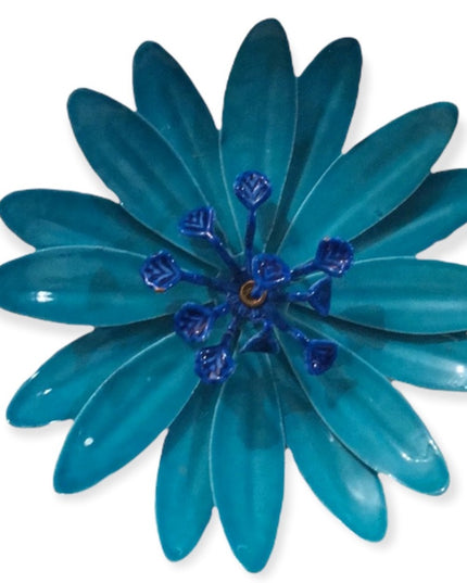 Vintage 1960s Blue Metal flower enamel brooch