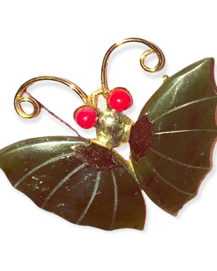 vintage Jade Butterfly gold tone vintage japan brooch
