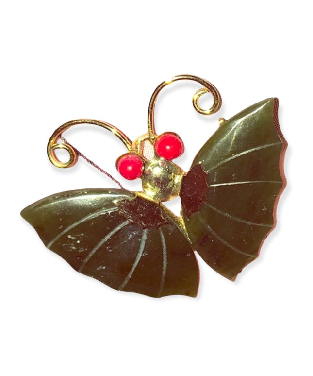 vintage Jade Butterfly gold tone vintage japan brooch