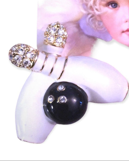 Vintage bowling pin brooch enameled crystal