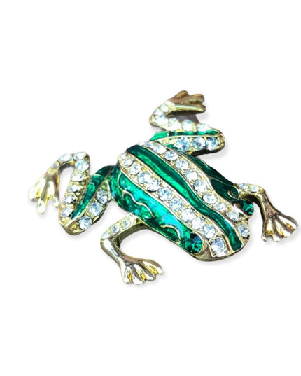 Rhinestone crystal FROG brooch enamel