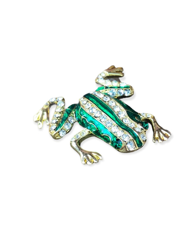 Rhinestone crystal FROG brooch enamel