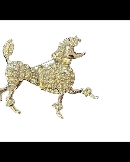 Vintage silver tone Rhinestone fancy Paris poodle brooch