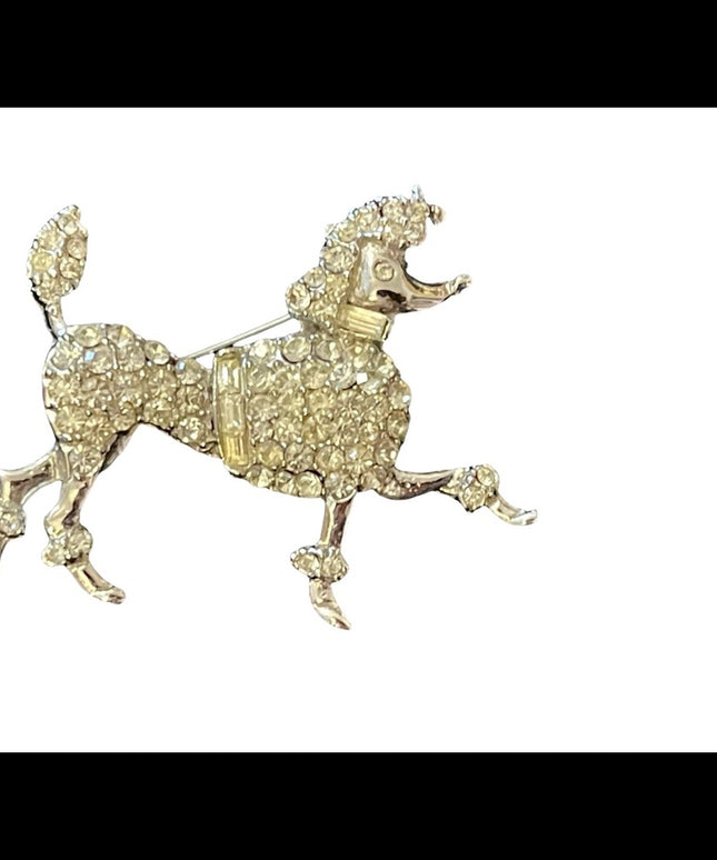 Vintage silver tone Rhinestone fancy Paris poodle brooch