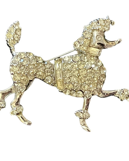 Vintage silver tone Rhinestone fancy Paris poodle brooch